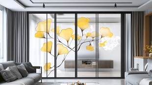 银杏花玻璃隔断的时尚客厅