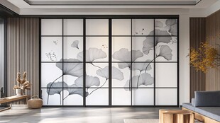 中式水墨风移门客厅景致