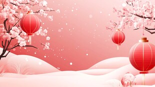 粉色浪漫 灯笼与樱花雪景