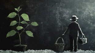 农人提篮望绿植