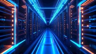 科技感十足的服务器机房走廊