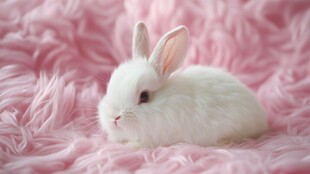 粉色绒毯上的可爱小白兔