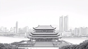 古风楼阁与现代都市景观