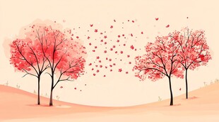 浪漫粉色樱花飘落风景图