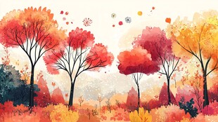 秋日绚烂树林风景插画