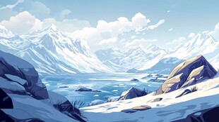 冰雪覆盖的高山湖泊美景