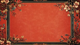 复古红底花卉边框背景图