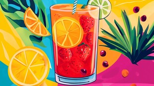 夏日缤纷水果冰饮插画