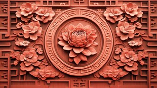 中式木雕莲花雕花图案