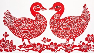 双鸭剪纸图 尽显传统韵味