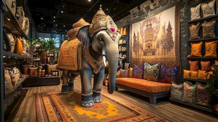 泰式风情家居店内的大象雕塑