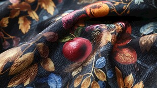 多彩花卉苹果图案印花布料