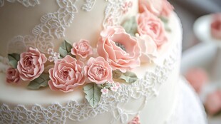 浪漫粉玫瑰裱花蛋糕