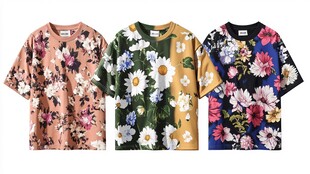 三件花卉图案短袖T恤