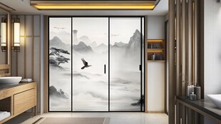 中式山水移门的雅致卫浴间