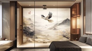 中式卧室之雄鹰山水壁画