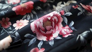 黑色底花卉图案精美布料