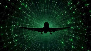 科技感飞机穿梭于数据空间