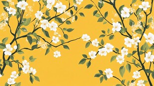 黄色背景上的白色花卉图案