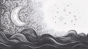 月夜海浪梦幻手绘图景