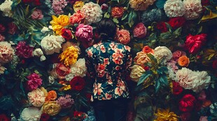 置身繁花中的复古风背影