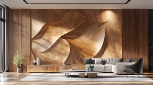 现代风木质客厅艺术墙饰