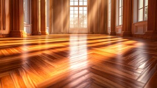 阳光洒落的典雅木质大厅