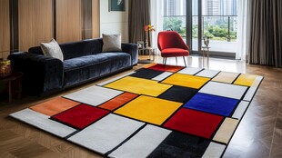 现代客厅的多彩几何图案地毯