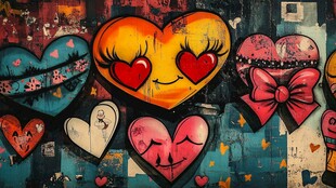 爱心涂鸦墙 多彩浪漫元素