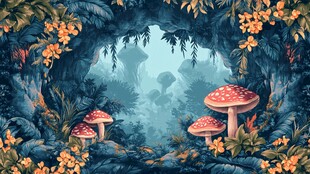 梦幻森林中的蘑菇奇幻景象