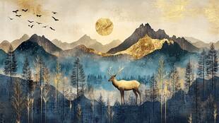 山林月夜下的优雅麋鹿