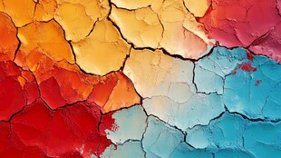 多彩裂纹墙面纹理特写