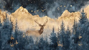 梦幻森林中的鹿与星空