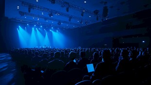 蓝色灯光下的大型会场