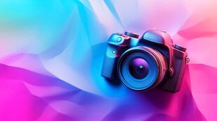 梦幻背景下的专业数码相机