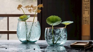 中式禅意玻璃花瓶插花