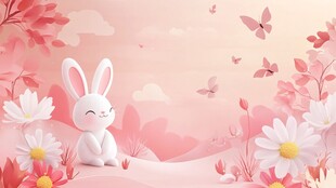 粉色花海中的可爱小兔