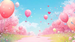 梦幻粉色气球浪漫春日景