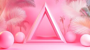 梦幻粉色三角与植物场景