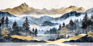 金色山川森林诗意景观图