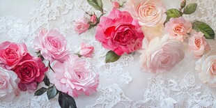 浪漫粉白玫瑰与蕾丝组合