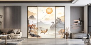 中式山水风客厅移门设计