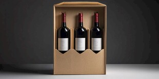 三瓶红酒置于纸质包装盒中