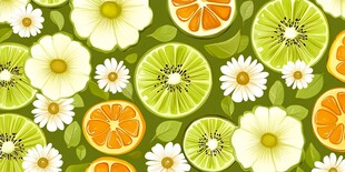 水果花卉无缝图案背景