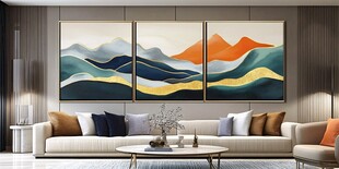 现代客厅三联抽象山水挂画