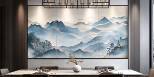 中式山水壁画装点雅致餐厅