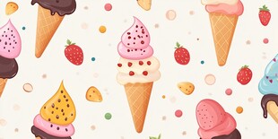 多彩冰淇淋与草莓可爱图案