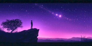 少年独赏星空下的静谧