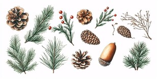 冬日植物元素手绘插画集