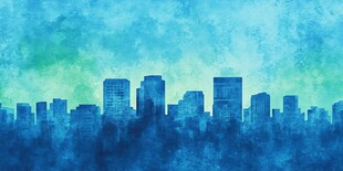 水彩风格城市天际线剪影